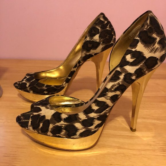 unique vintage style Leopard print gold platform - Picture 2 of 13